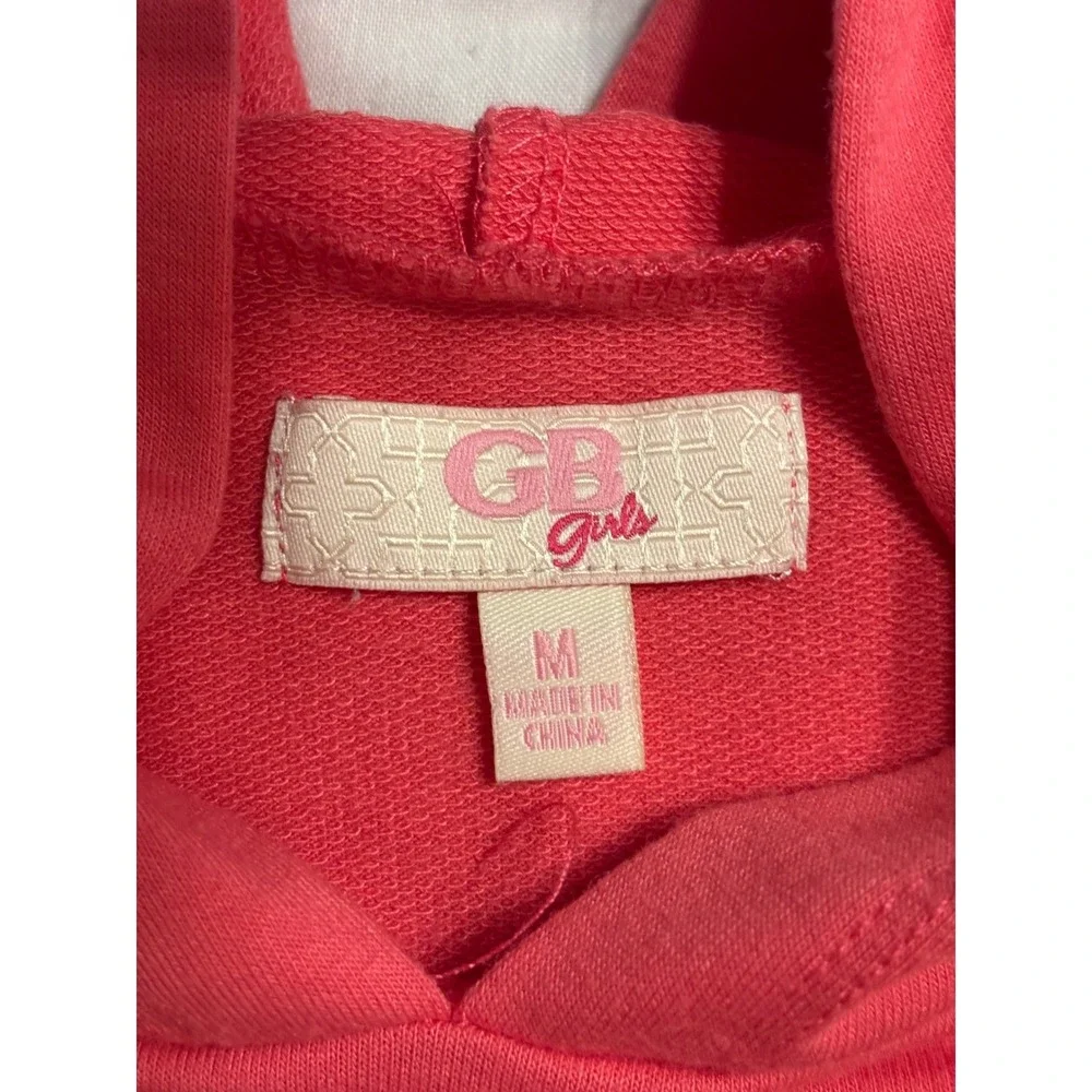 GB Girls Ruffle Hoodie Dress Casual Coral Pink Short Sleeve Raw edged hems M EUC